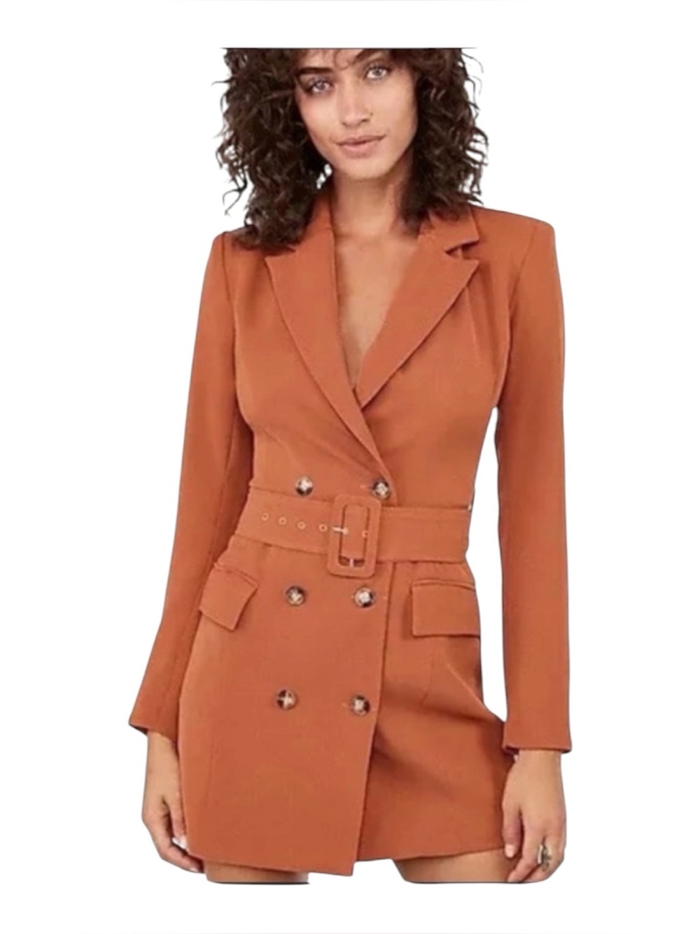 Express x Negin Mirsalehi Rust Orange Belted Blazer Dress Size 12